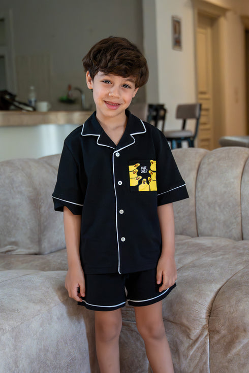 Kids unisex summer pajama set Black t-shirt + shorts